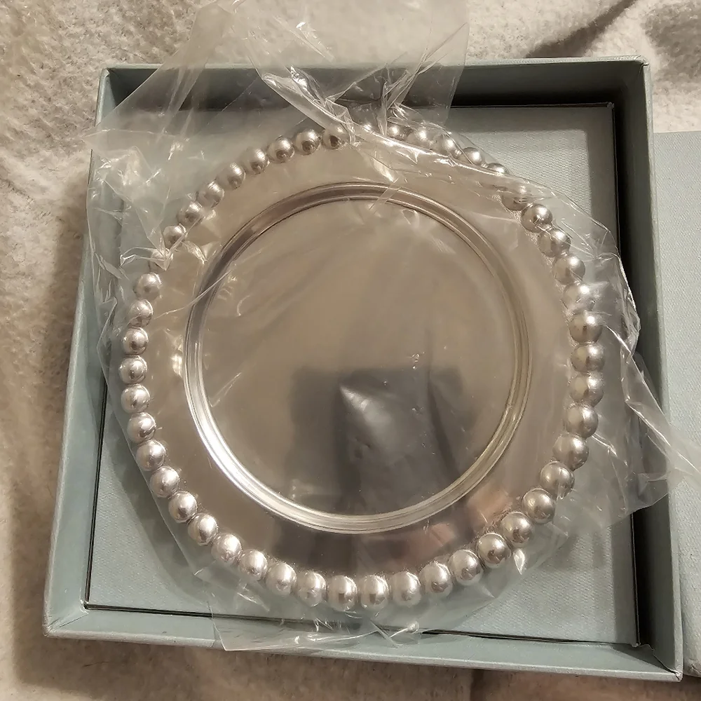 Mariposa Beaded Silver Recycled Sandcasted Aluminum Wine Coaster Plate